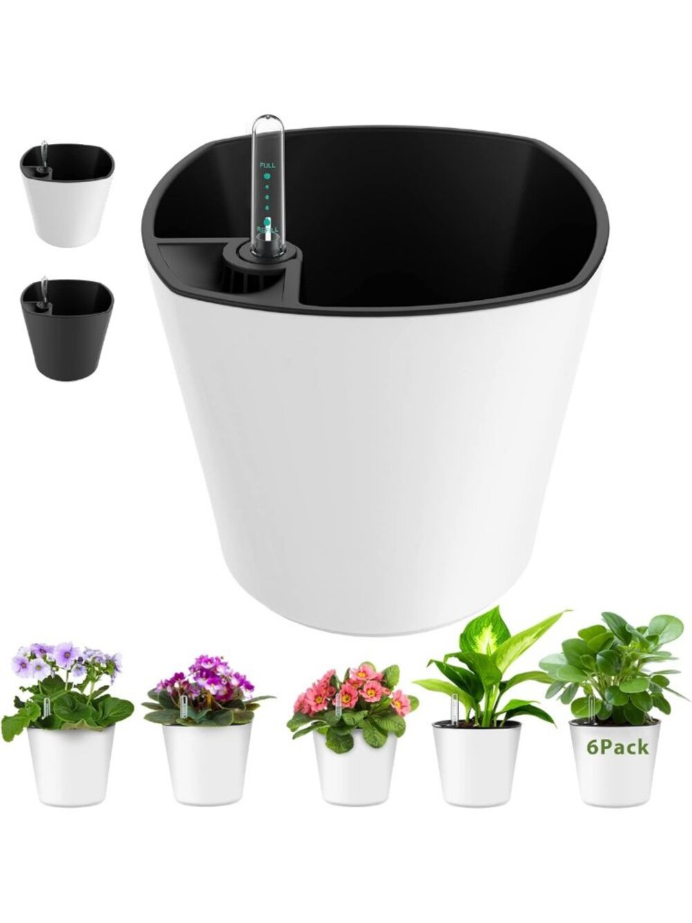Self-Watering 7" Plant Pots 6-Pack for Indoor/Outdoor Use, Drainage & Saucer